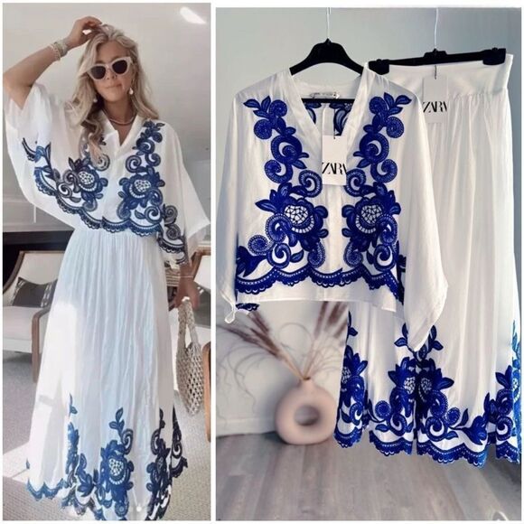 Zara Dresses & Skirts - Zara Co-Ord Set Embroidered Blouse And Skirt